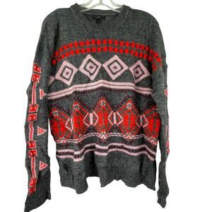 J. Crew Gray orange Crew Neck Pull Over Sweater Women's XL Mohair Wool